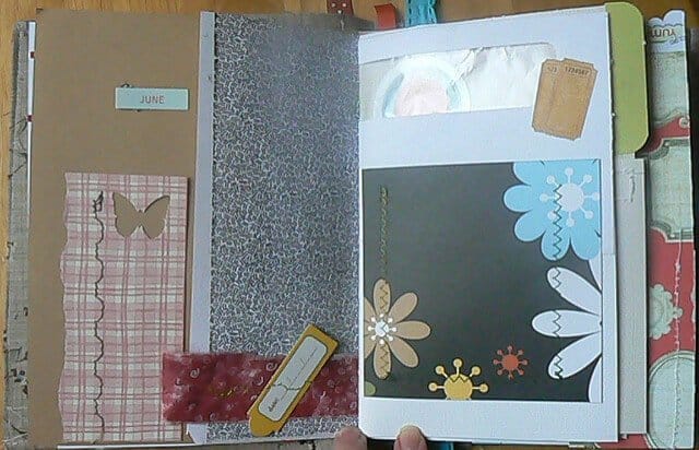 A scrap journal page with flowers and butterflies.