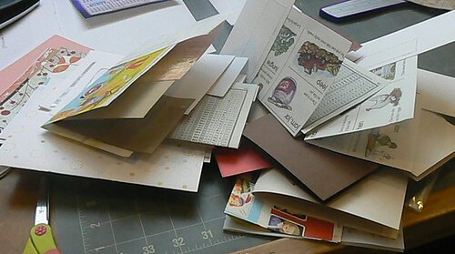 A pile of scraps to use in a type of creative journaling.