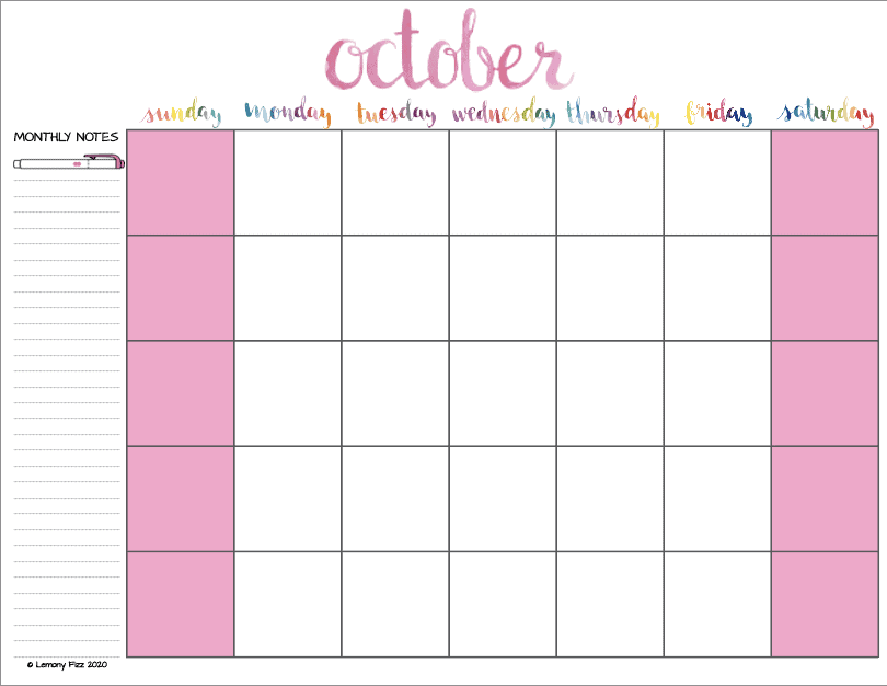 Extra Large Printable Monthly Calendar