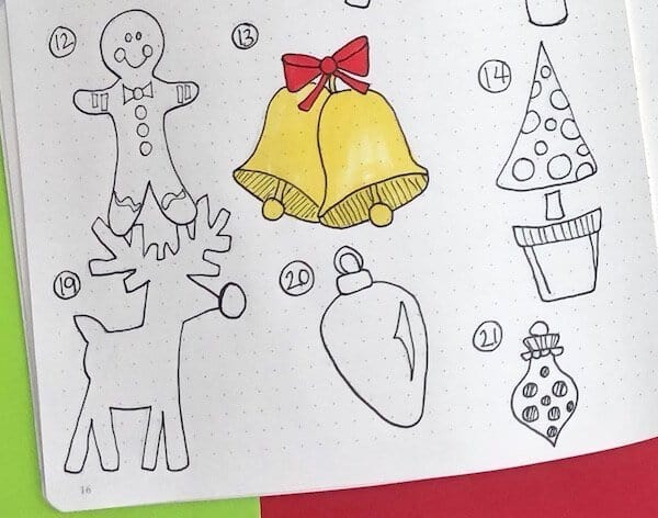 Christmas Doodles for bullet journals. Create your 25 days of Christmas advent calendar and unique page spreads. 