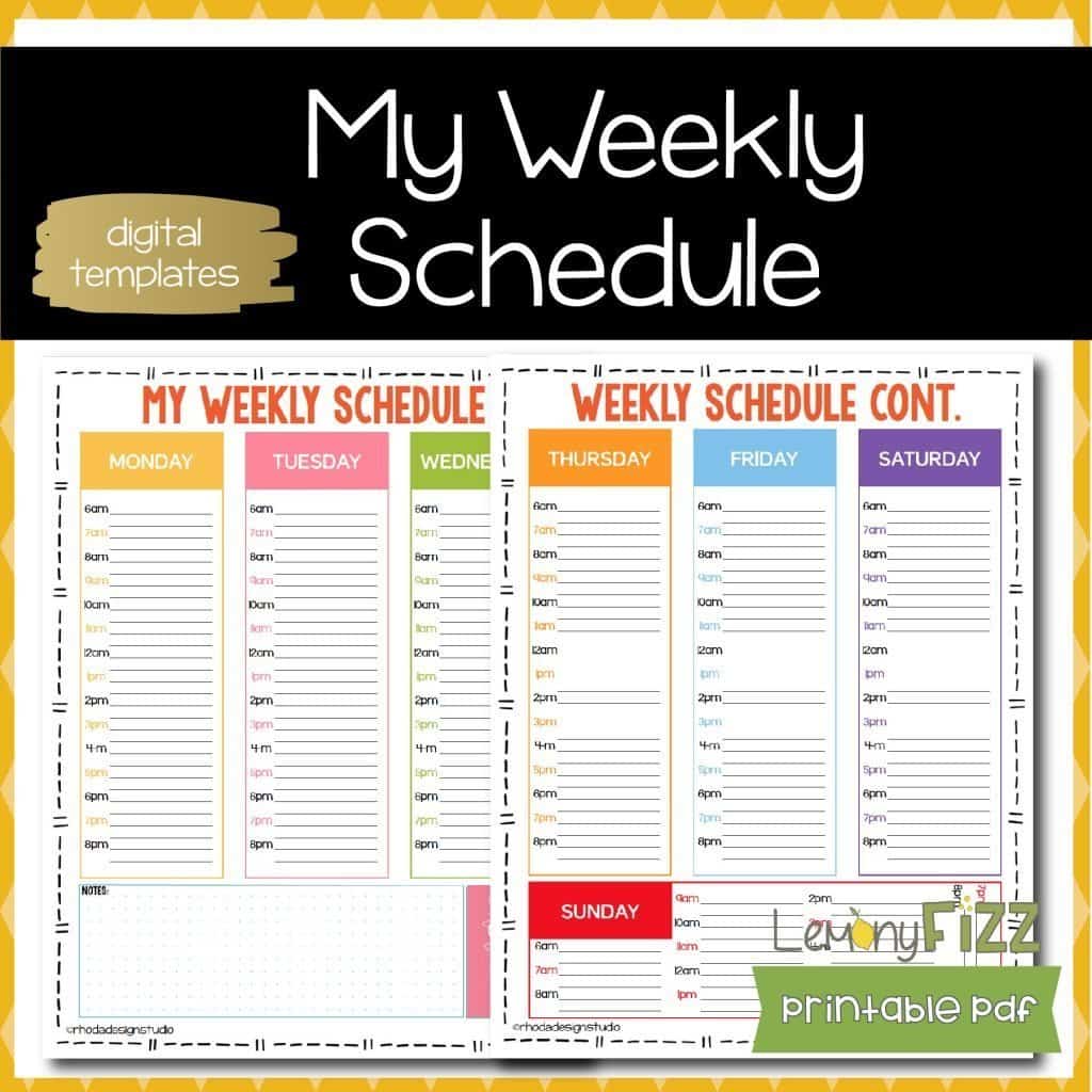 Weekly Schedule Printable for DIY Planners - LemonyFizz