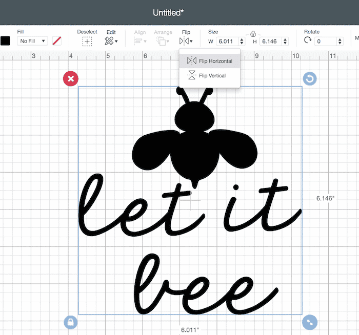 Let it bee tea towel SVG files. How to mirror the image in Cricut Design Space. Step 3