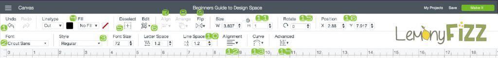 The main toolbar and menu for editing objects in Cricut Design Space.