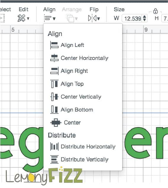 Align tools drop down menu.