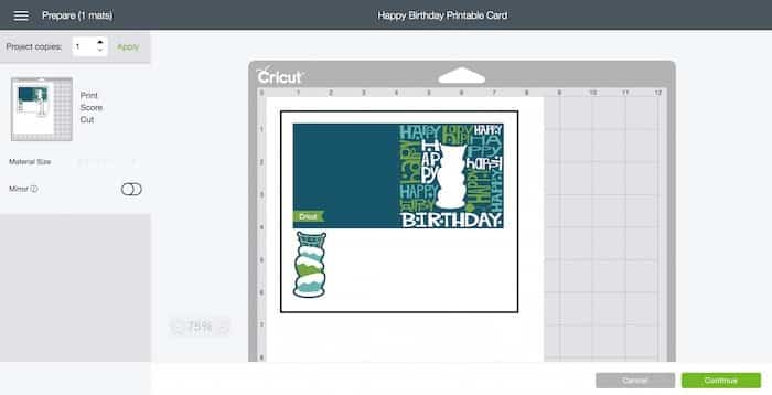 Happy Birthday card for print and cut Cricut projects.