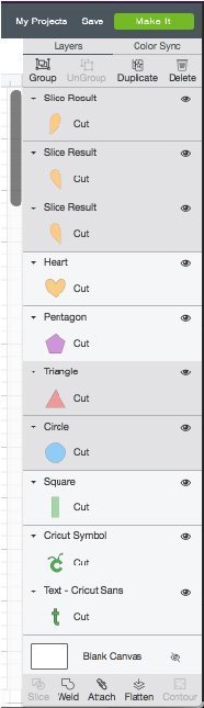 Right panel of tools in Cricut Design Space.