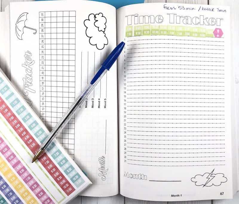 Using a bullet journal book to track your goals.