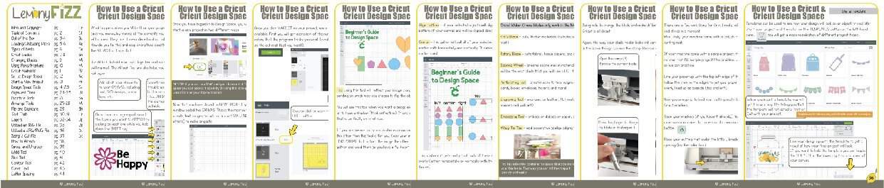 Cricut Guide book cheat sheet pages.