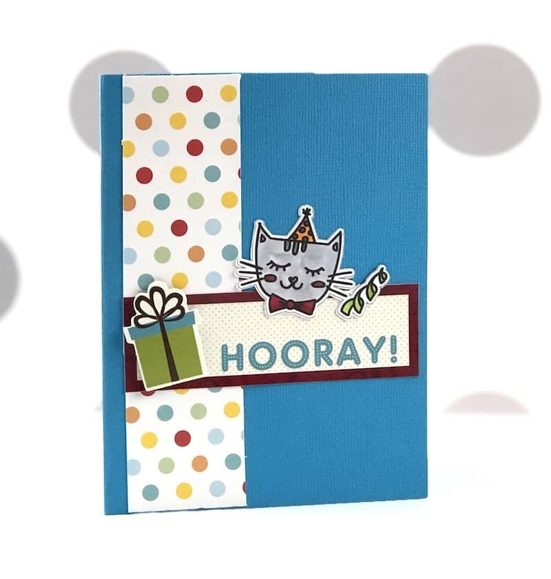 cat birthday card with pattern paper and colored cat stamp image