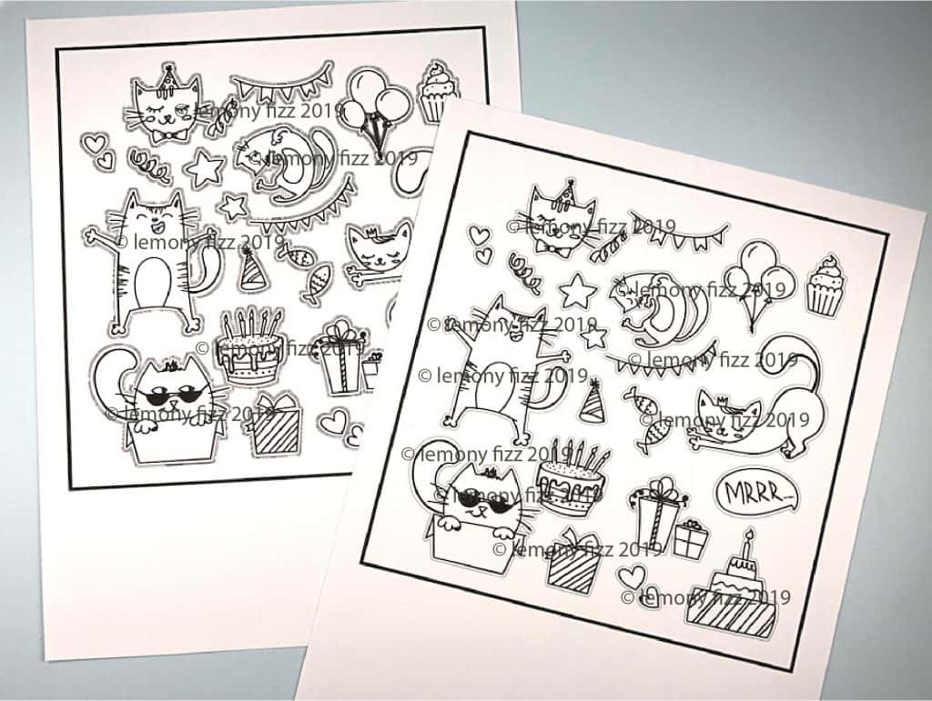 Digital stamps printed onto different types of paper.