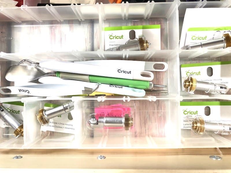 Cricut accessories in organized compartments