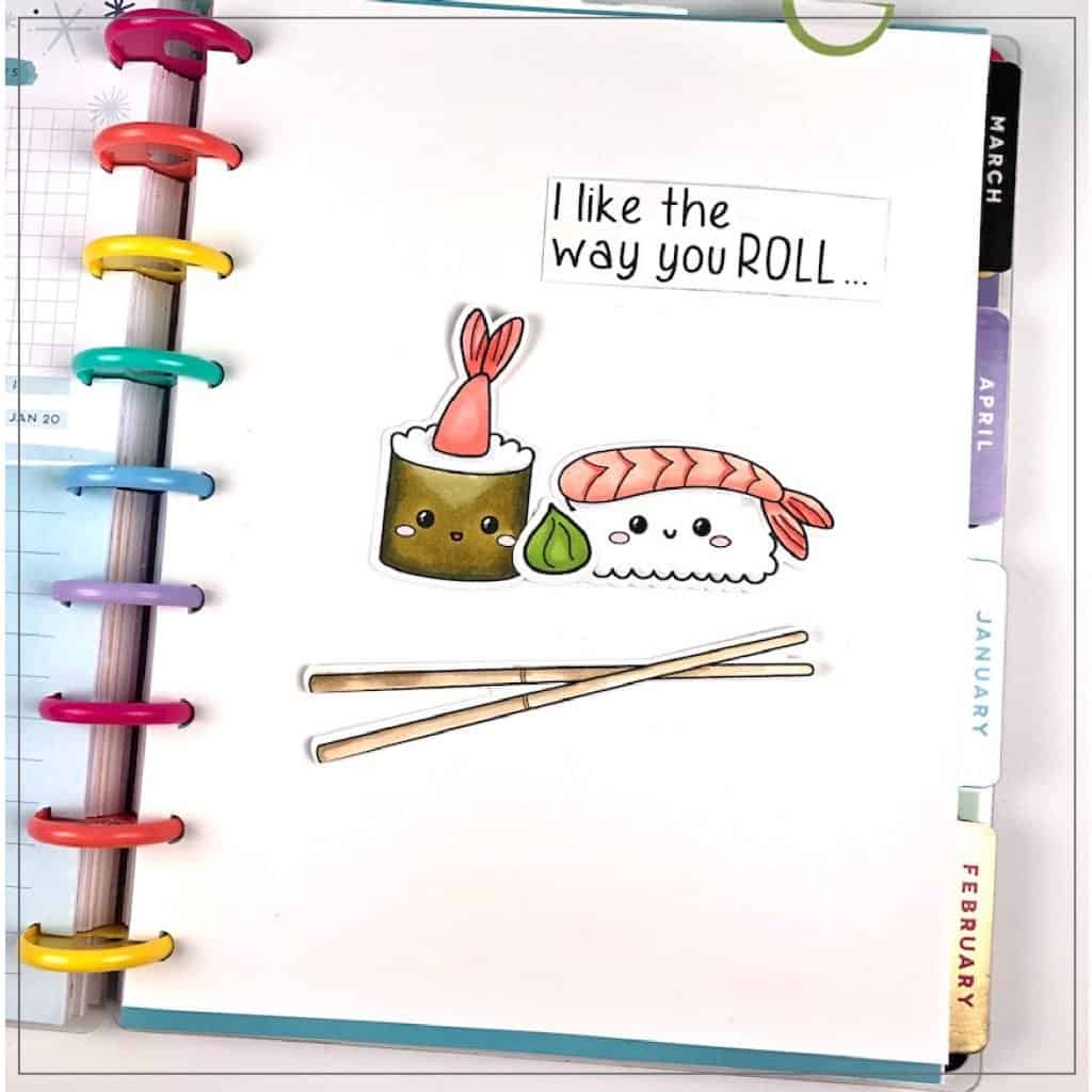 Happy Planner custom divider with sushi graphics.