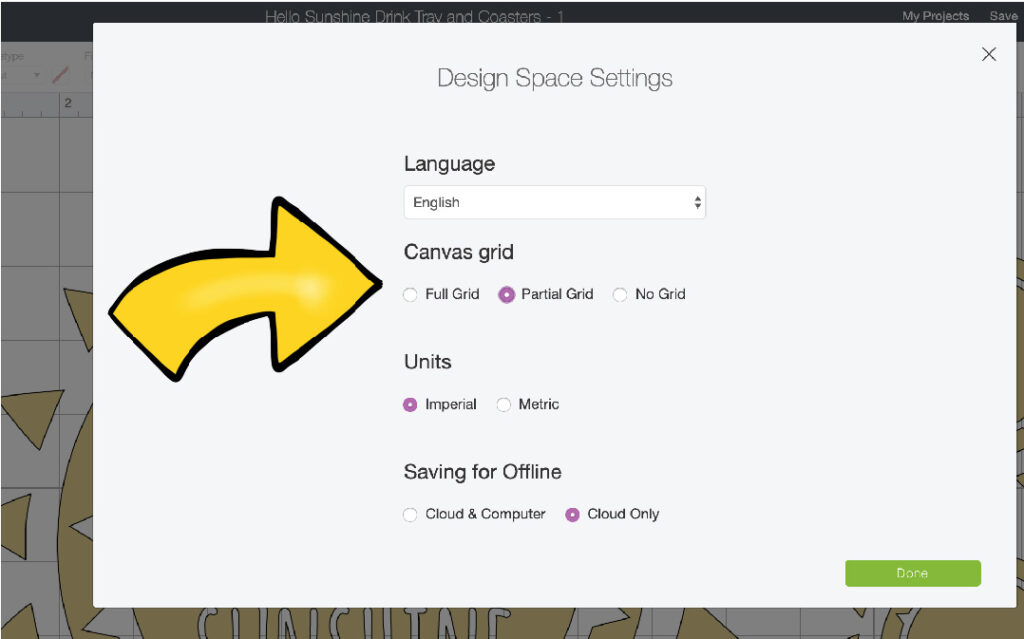 How to switch to full grid, partial grid, or no grid in Cricut Design Space