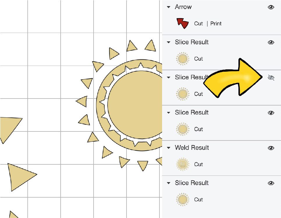 Click the eyeball on a layer to hide it and not have the machine cut the object.