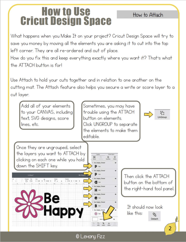 attach tool cheatsheet in cricut design space guidebook