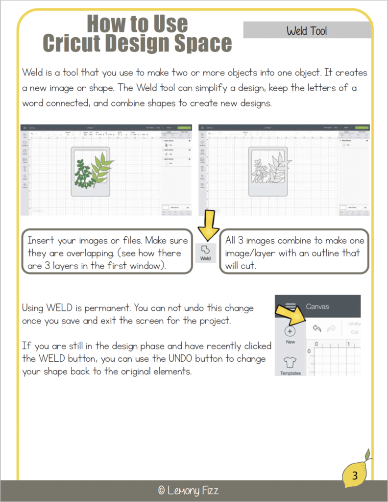 weld tool cheatsheet in cricut design space guidebook