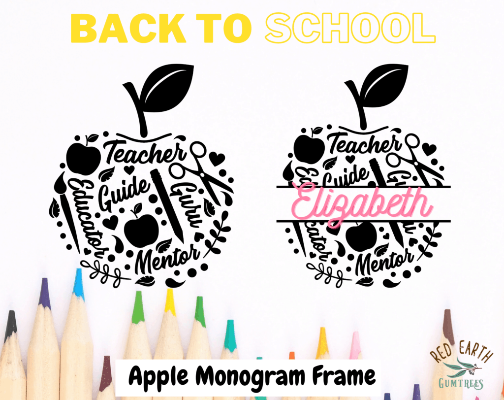 free monogram frame back to school svg apple