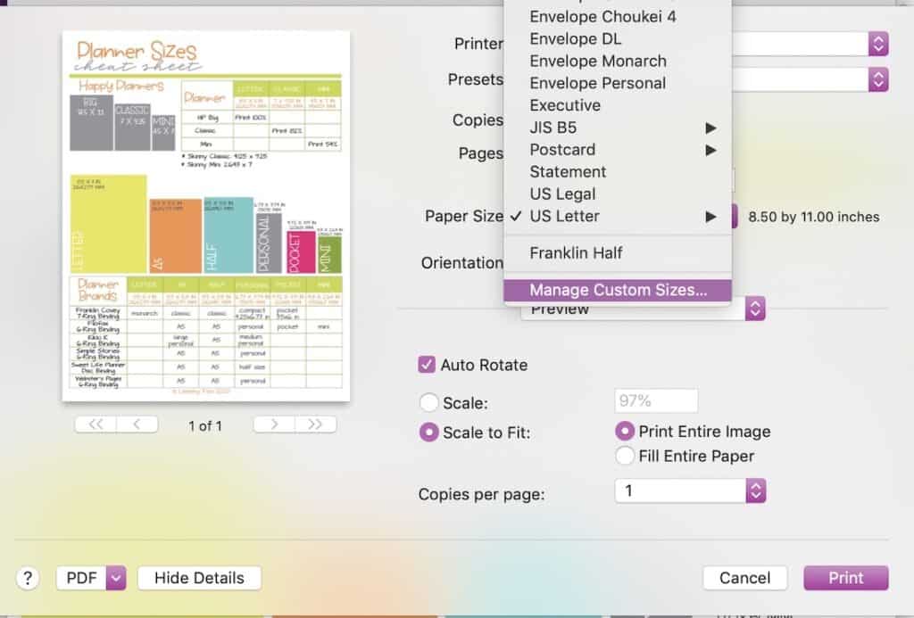 How to resize printables (how to print A5, MAMBI, personal, Erin Condren  planner size etc.) 