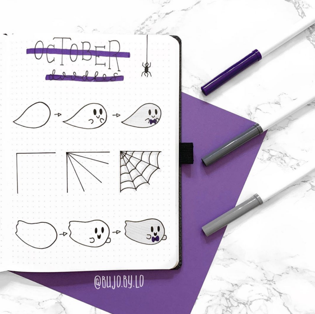 ghost and web Halloween bullet journal doodle ideas