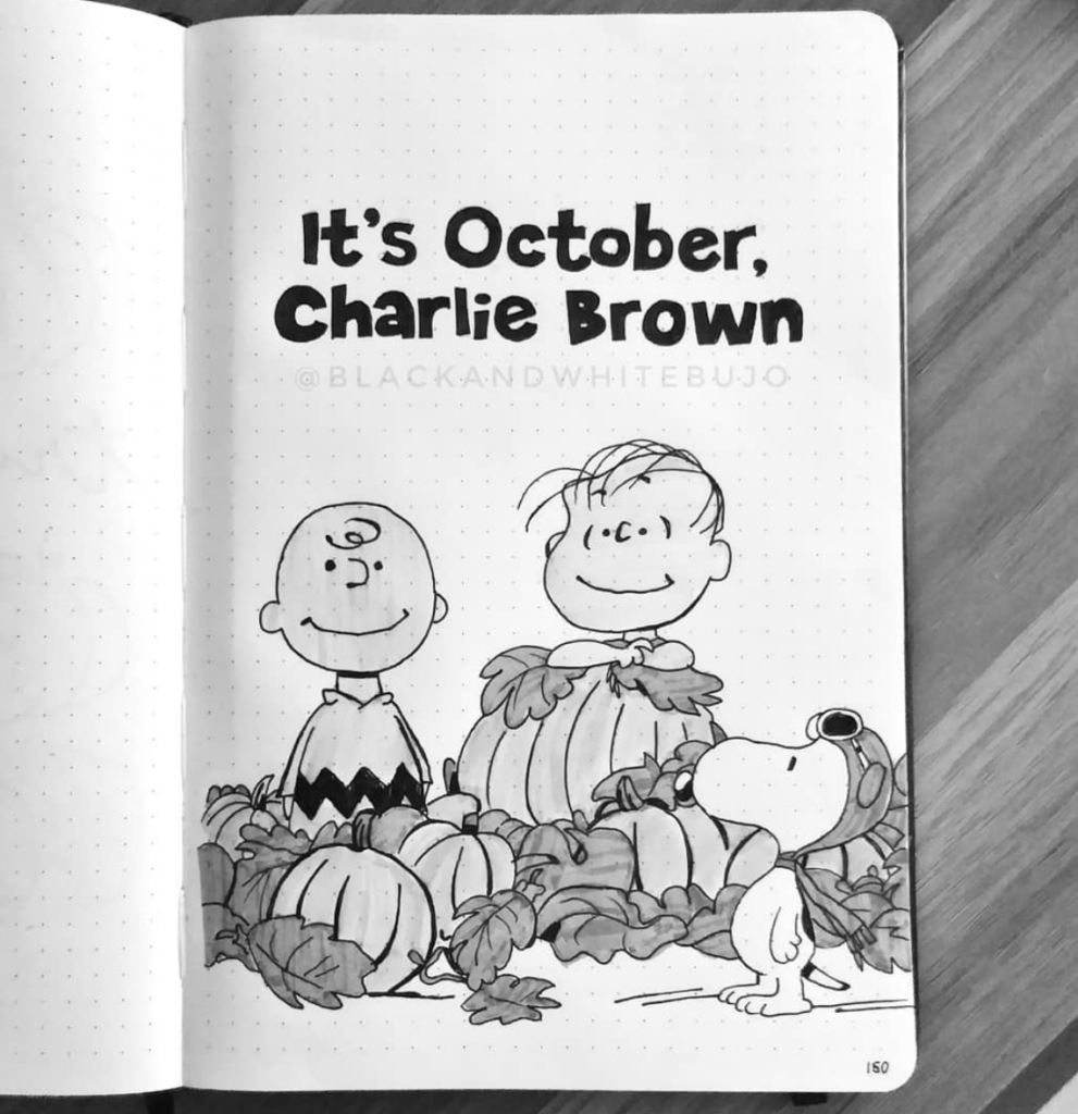 it is October Charlie Brown with Linus and Snoopy