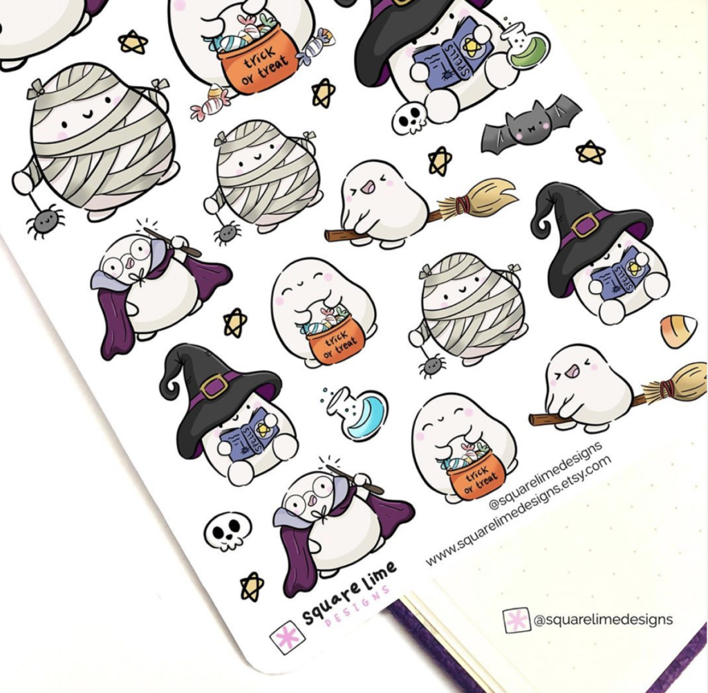 kawaii ghost characters for bullet journals