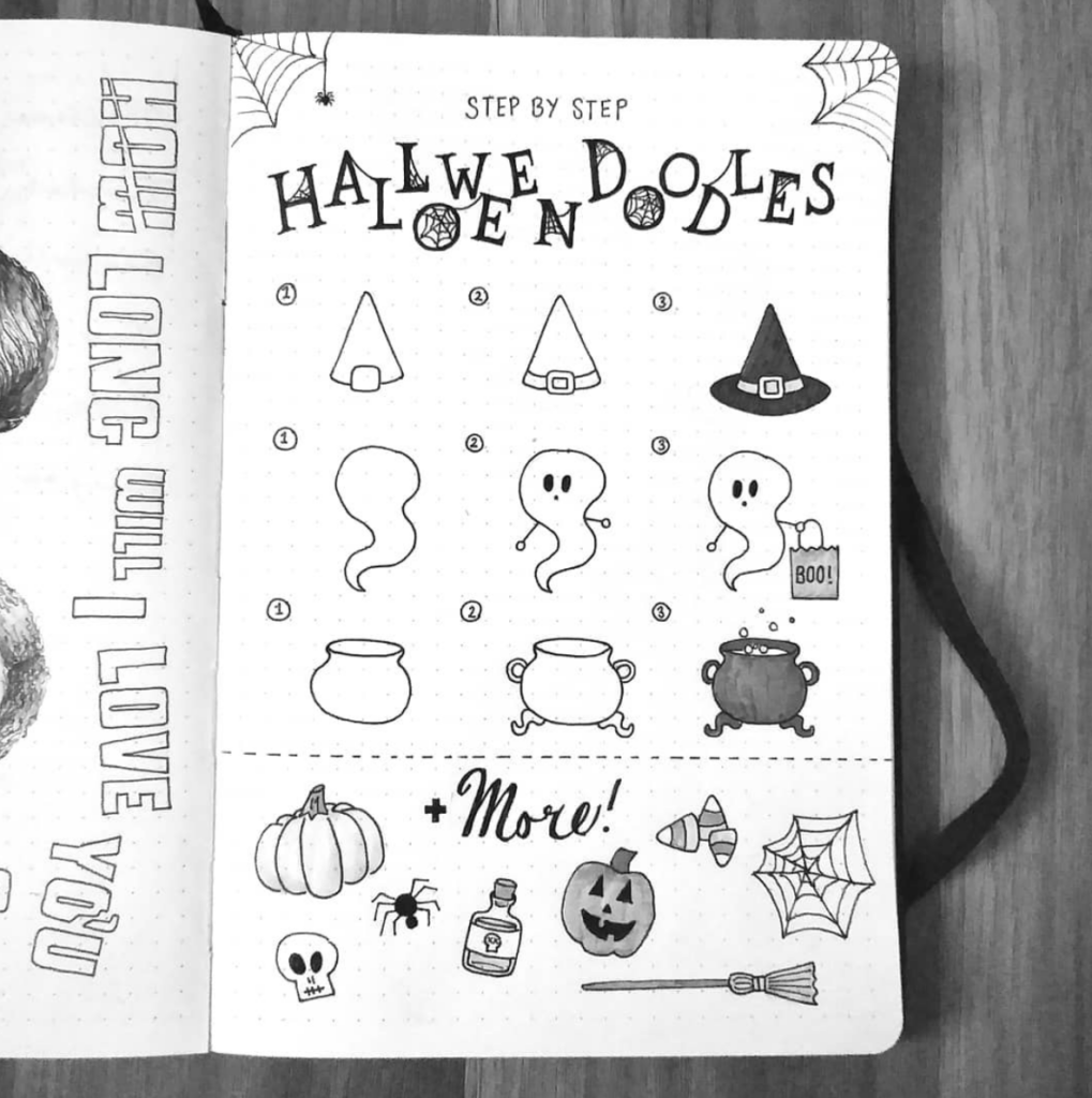 black and white halloween doodles