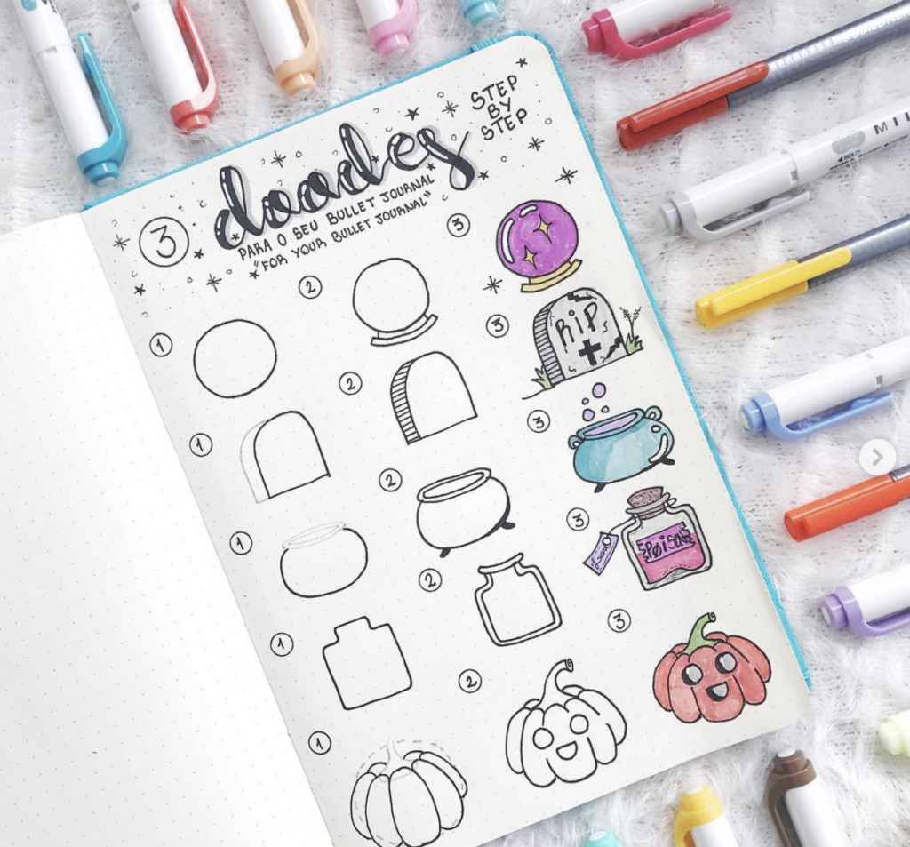 pumpkin and halloween doodles for bullet journals