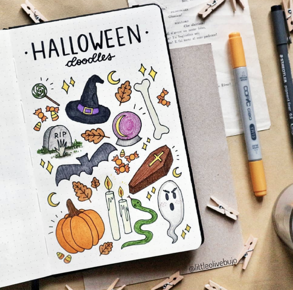 spookiest Halloween doodles for bullet journals and planners