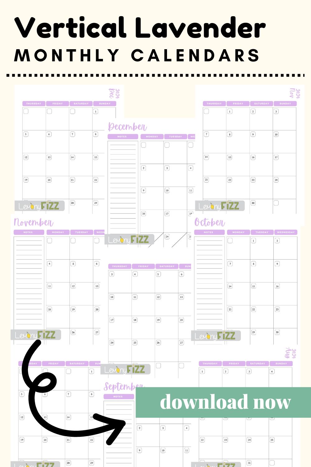 Vertical Lavender Calendar