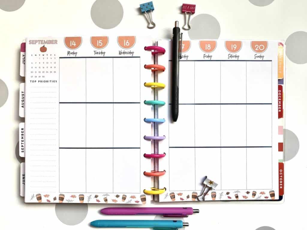 a vertical planner page in the Classic Happy Planner