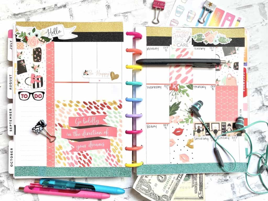 Custom Happy Planner page layout with Scrapbook paper.