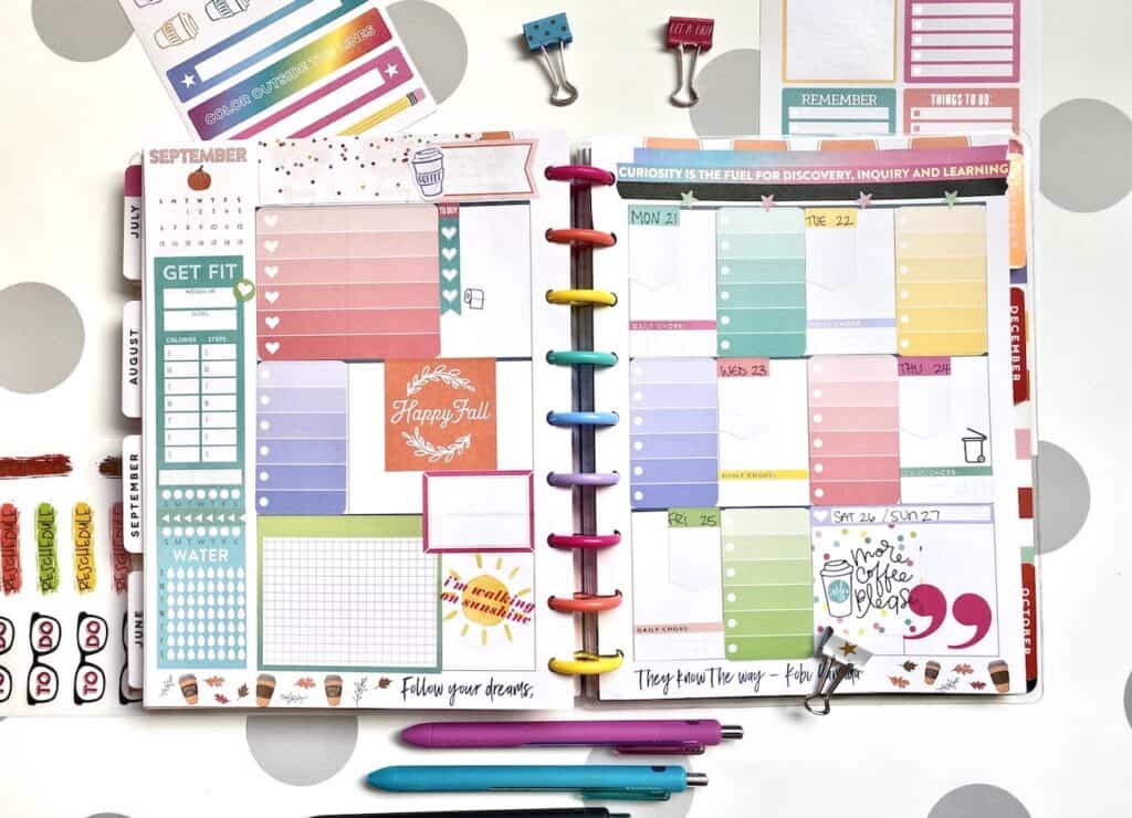 a planner layout with happy planner stickers to cover the page