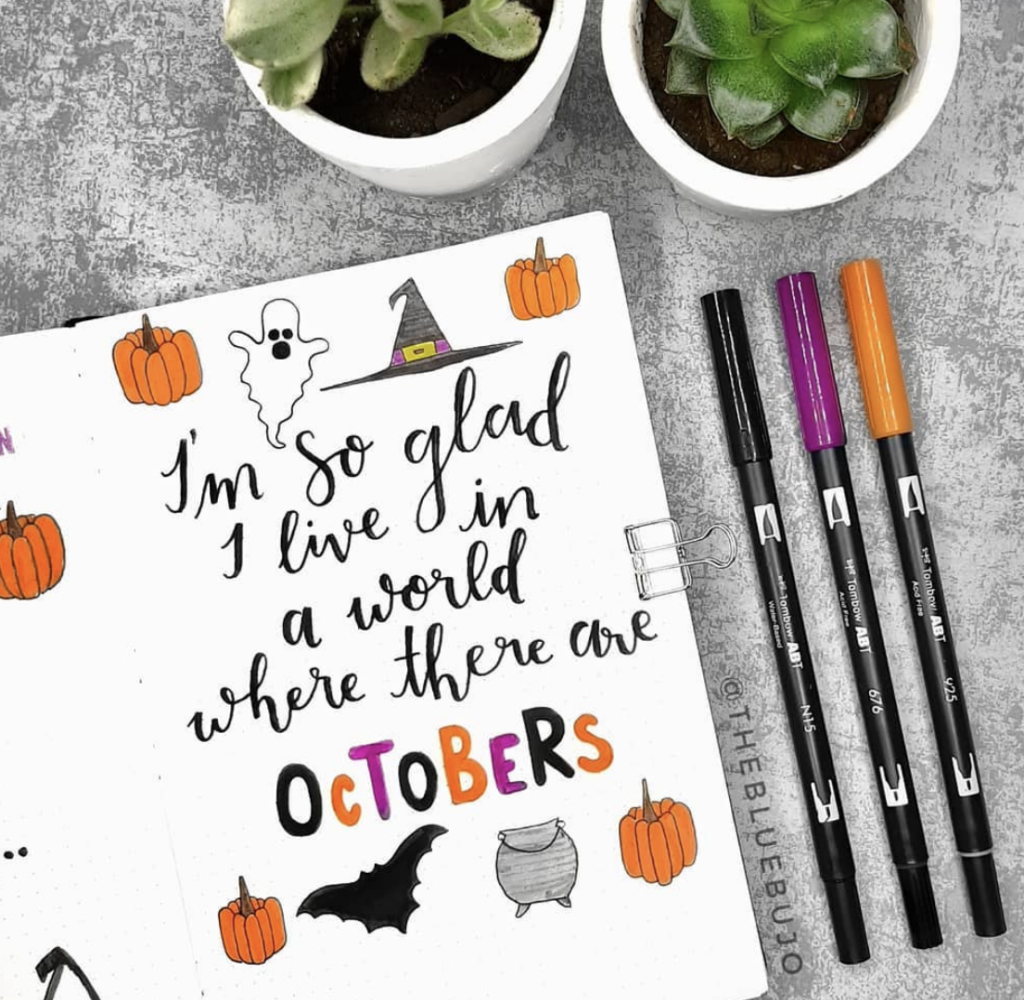 I'm not an artist so I stamp in my bullet journal, and my favorite time of  the year is fall/Halloween. So everybody say hello to my new stamps and  stickers! (And cat) 