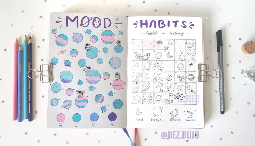 space bujo mood tracker spread