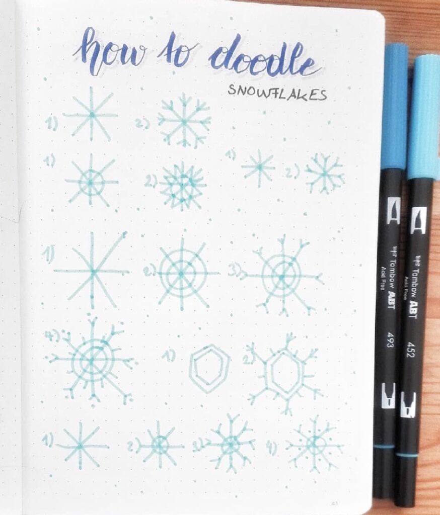 snowflake doodles for Christmas winter bullet journals