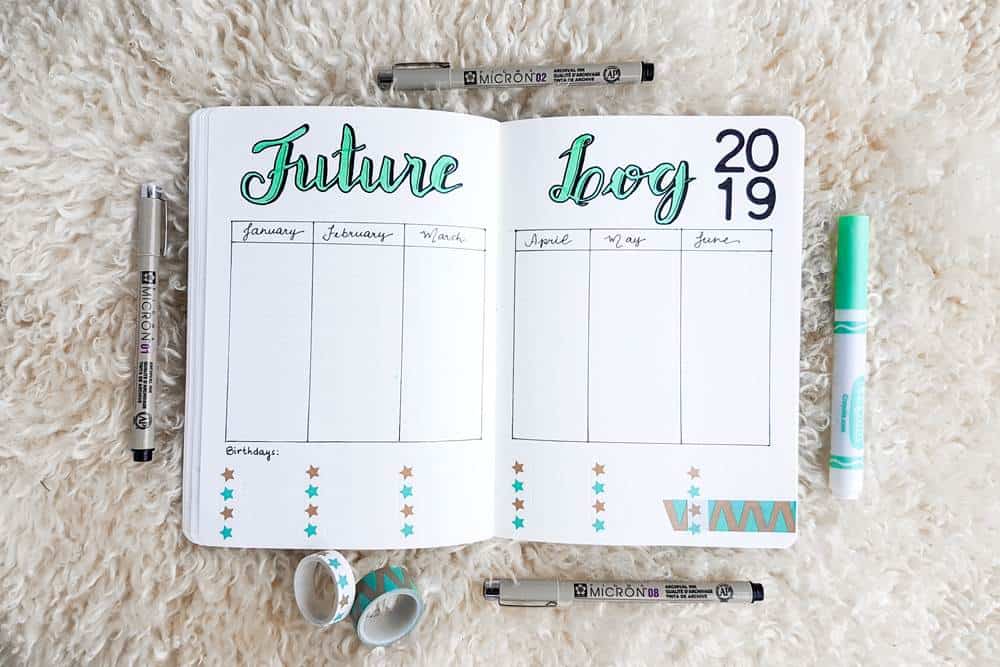 bullet journal page ideas: future log example