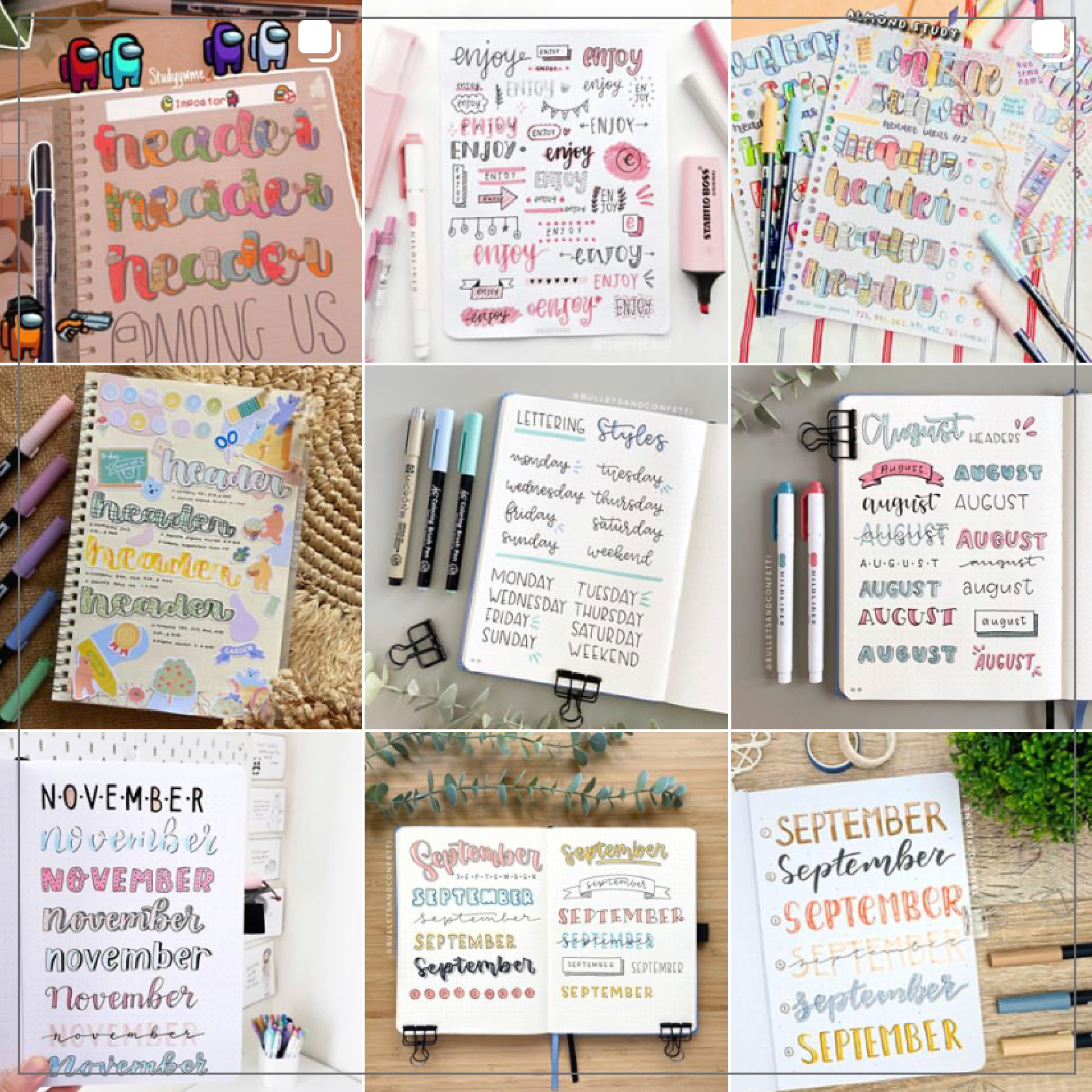 bullet journal header and title ideas