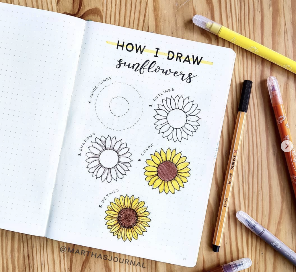 how I draw sunflowers 