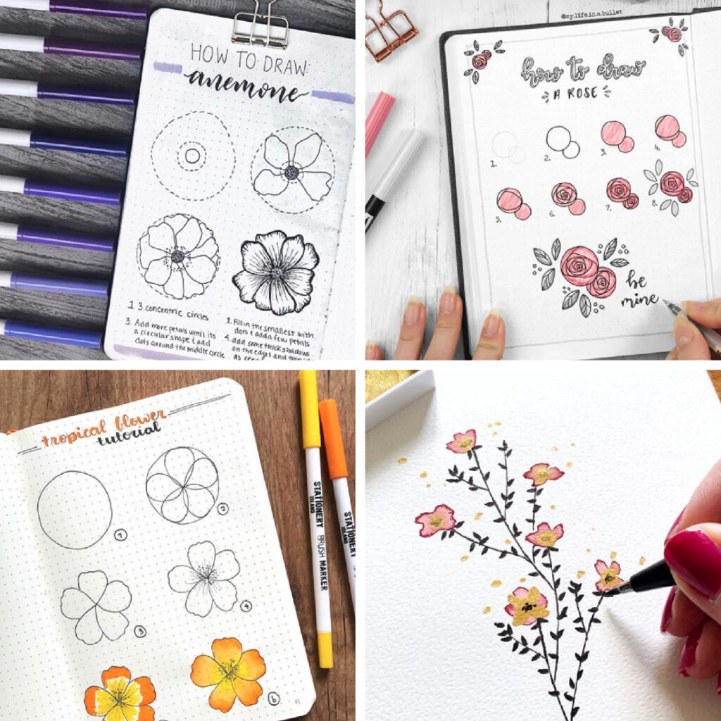 flower doodles for bullet journals and planners