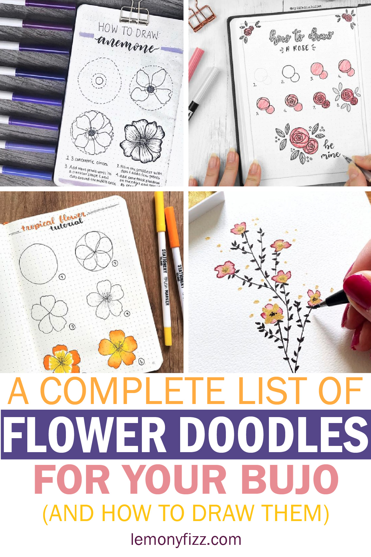 Complete List of Flower Doodles for Bullet Journals in 2024