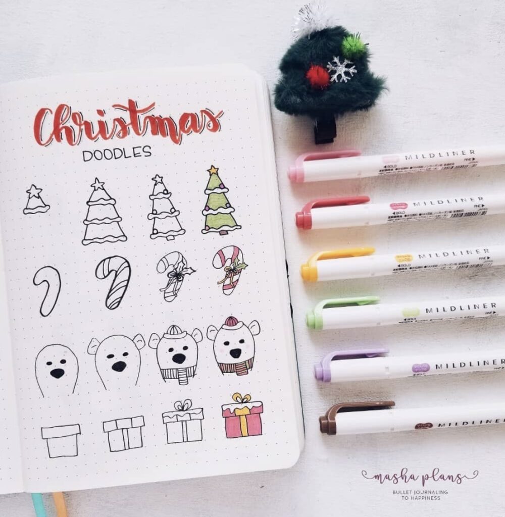 christmas tree and candy cane doodles