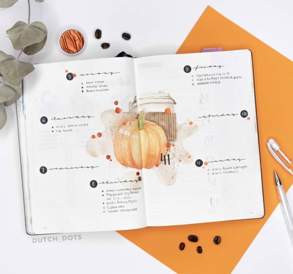 pumpkin-spice-coffee-bujo-layout-dutch-dots