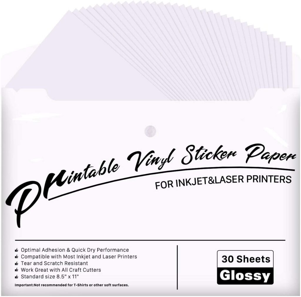  Sticker Paper for Inkjet Printer - Glossy Sticker Paper (20  Sheets 8.5x11) - Printable Sticker Paper - Cricut Sticker Paper - Vinyl Sticker  Paper - Printable Vinyl for Inkjet Printer // Paper Plan : Office Products
