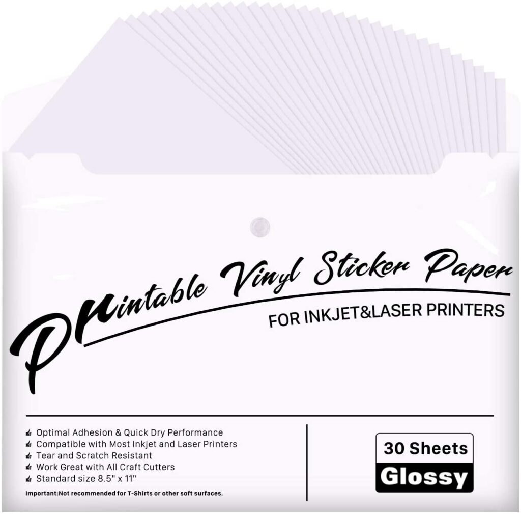 Milcoast Glossy Waterproof Printable Vinyl Full Sheet Sticker Paper Labels - Adhesive, Inkjet/Laser Printer Compatible - for Arts, Crafts, Decals