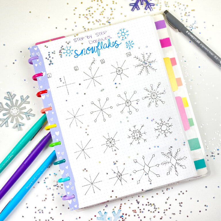 how to draw a snowflake for your bullet journal or planner doodles