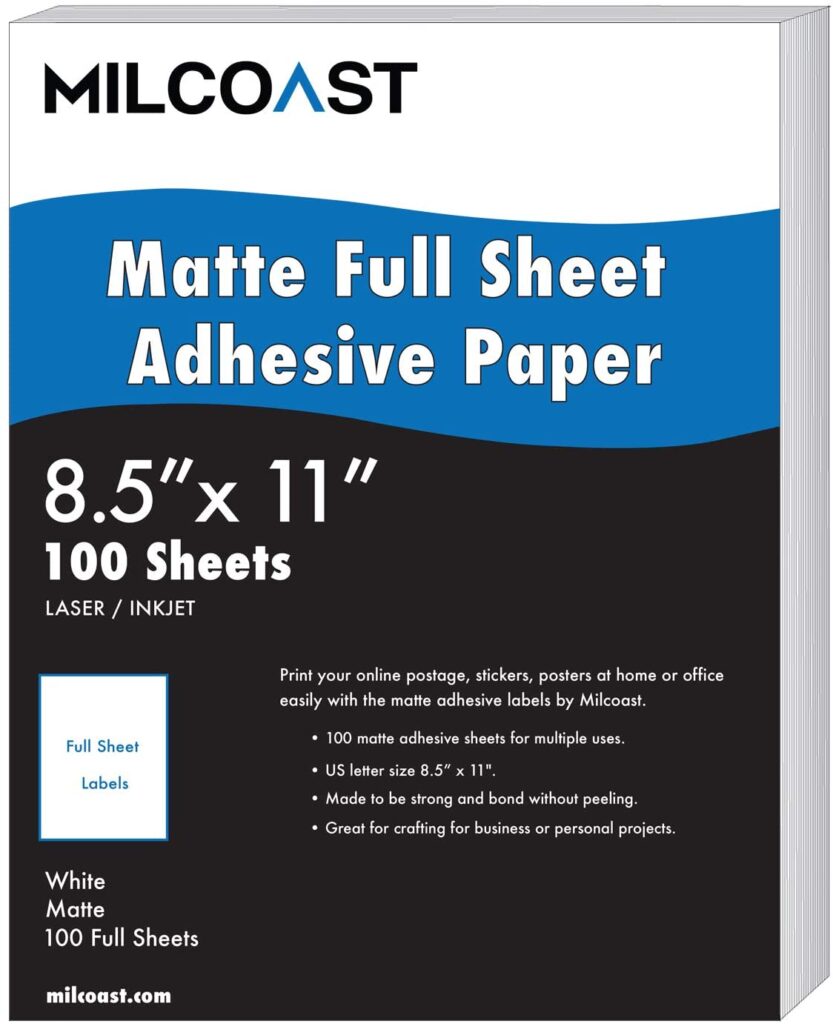 8.5 x 11 Clear Frosted Matte Sticker Paper (Inkjet Printers Only) - 100 Sheets - Full Sheet Labels - OnlineLabels