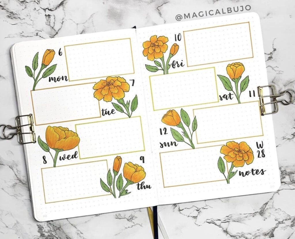 marigold-weekly-bullet-journal-spread-magicalbujo