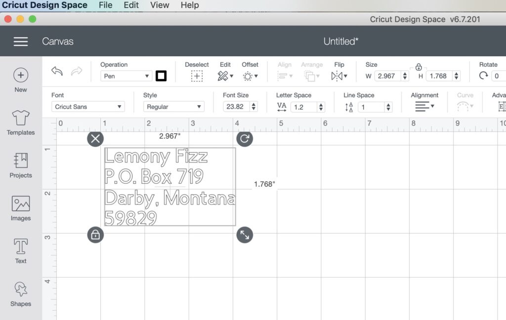 writing an address with the Cricut
