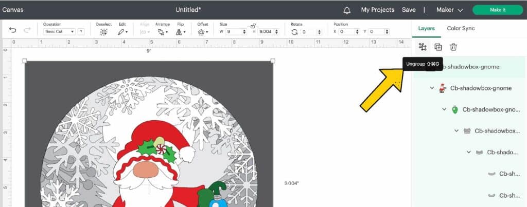 Ungroup layers in Cricut Design Space