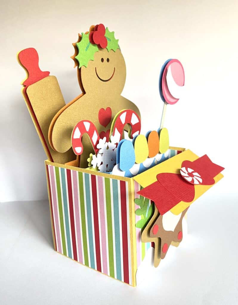 side view of gingerbread box card to show dimension